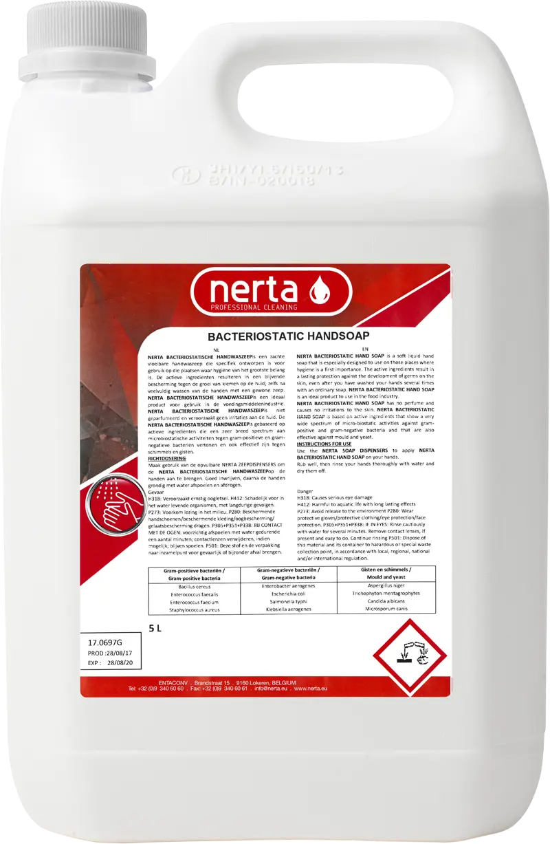 Упаковка продукции Nerta 25л. BACTERIOSTATIC HANDSOAP.
